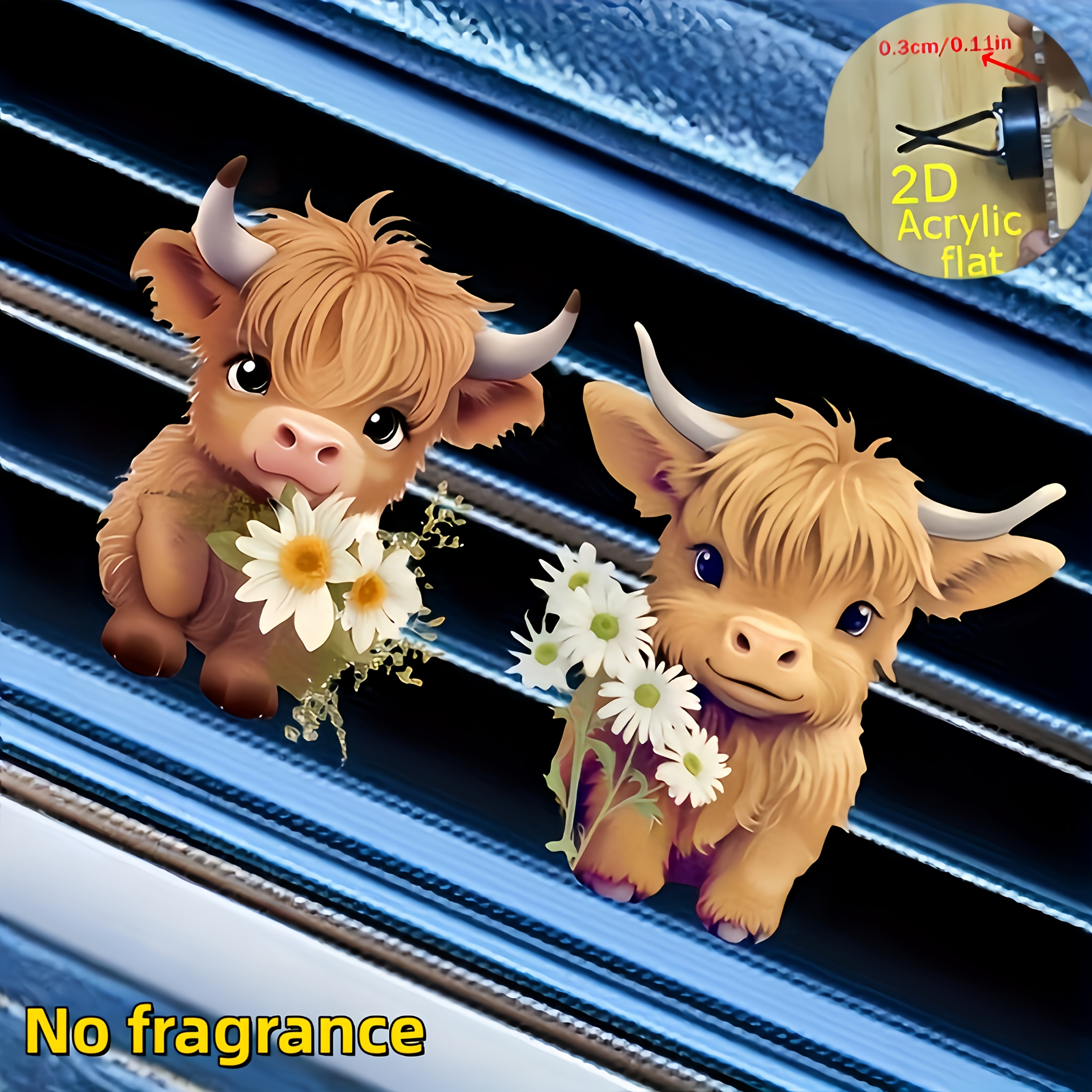 Image of 2d Flat, 2pcs Cute Cow Pattern "" Car Vent Decoration Clip, Car Fragrance Diffuser, With Double Odorless Sponge Pieces, Can Add Fragrance , Christmas Car Decoration, Small Gift For , 2d Flat