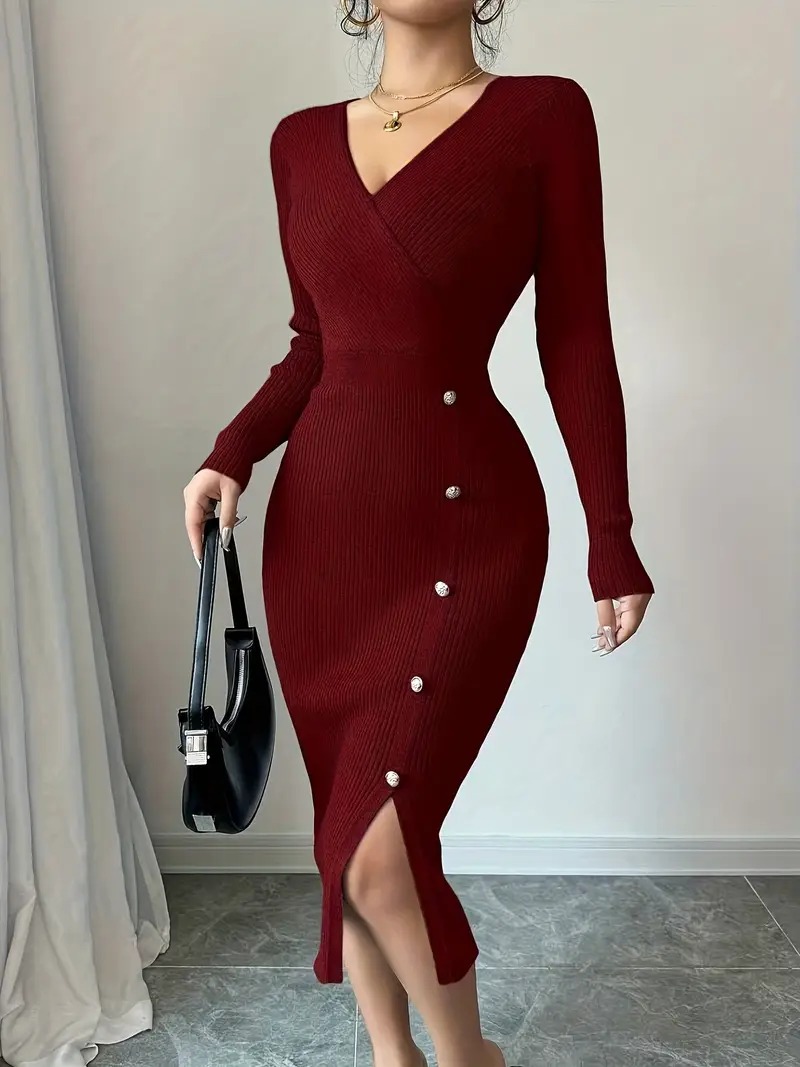 womens fitted v neck waist defining sweater dress women's - Temu Mauritius womens fitted v neck waist defining sweater dress women's - Temu Mauritius