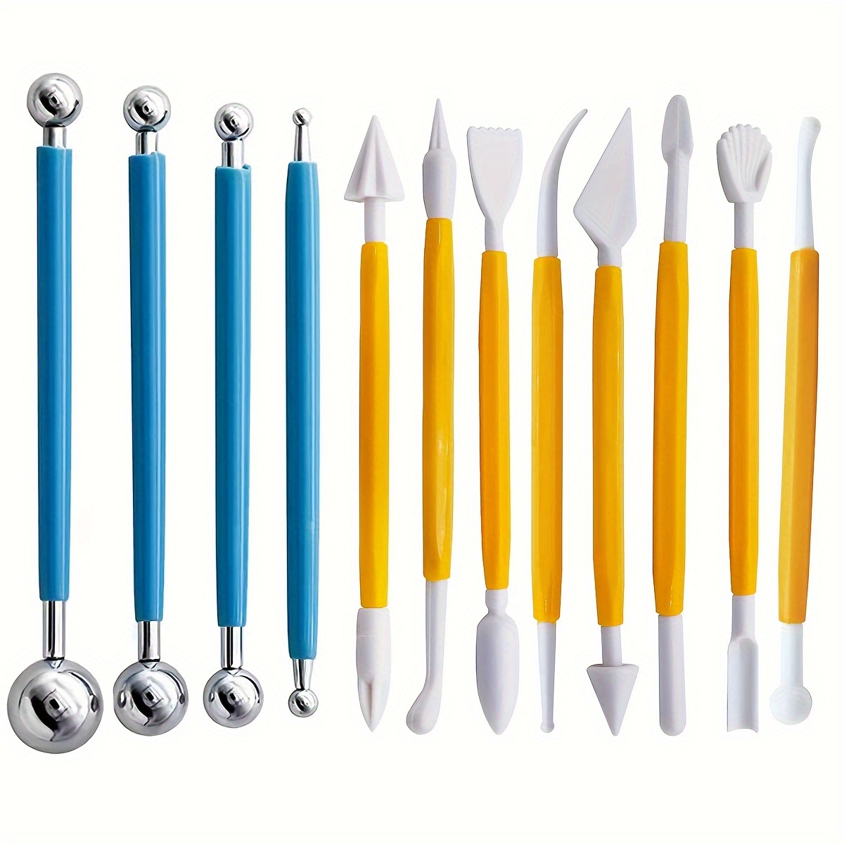 

12pcs Cake Decorating Tools (including 4pcs Double-ended Metal Ball Shaped Tools + 8pcs Plastic Fondant Sculpting Tools)