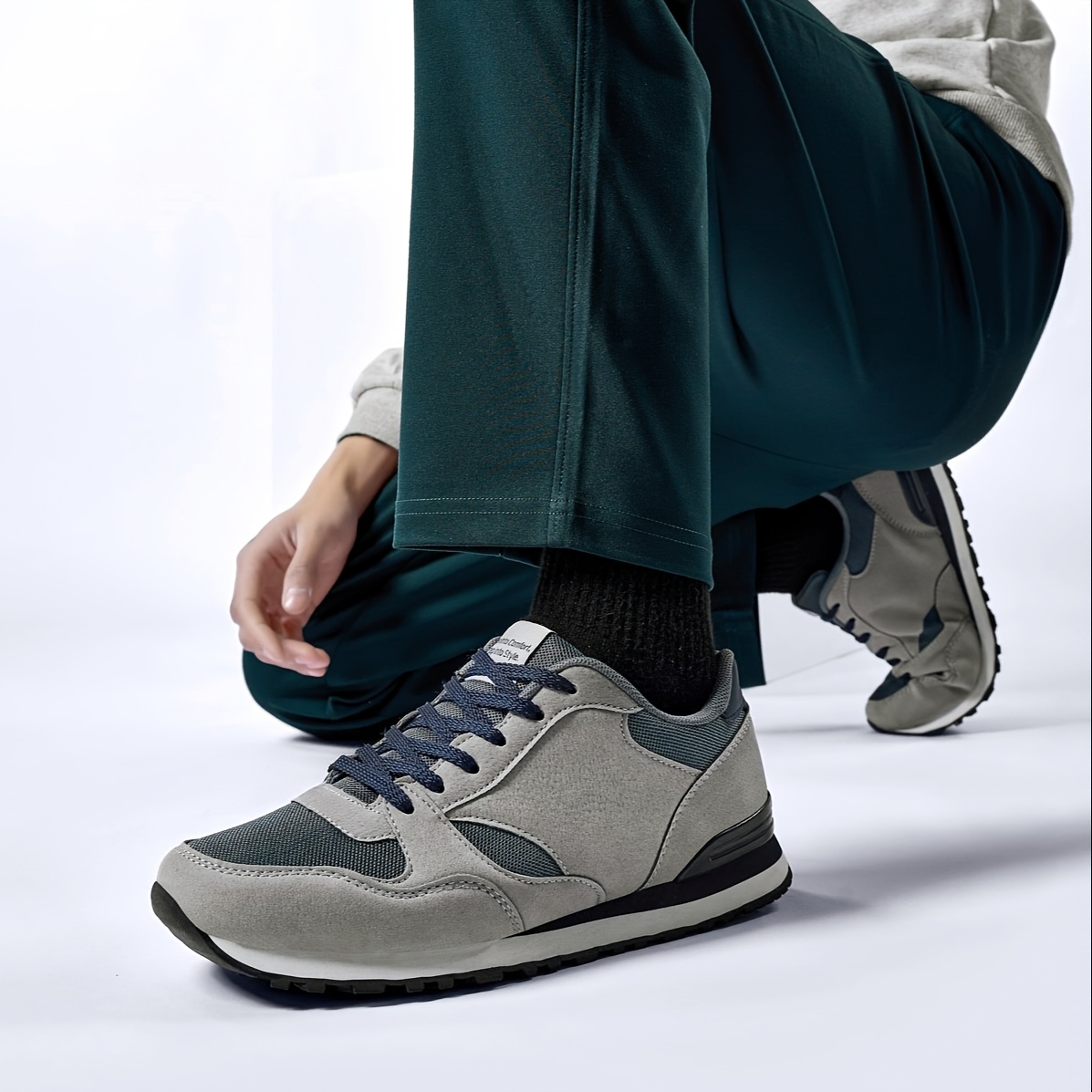 Men'S Stylish Low-Top Sneakers - Breathable Mesh, Lace-Up Running Shoes with Stylish Gray and Navy Design, Perfect for Casual and Street Wear, Casual Street Shoes|Minimalist Style|Breathable Upper, Sneakers