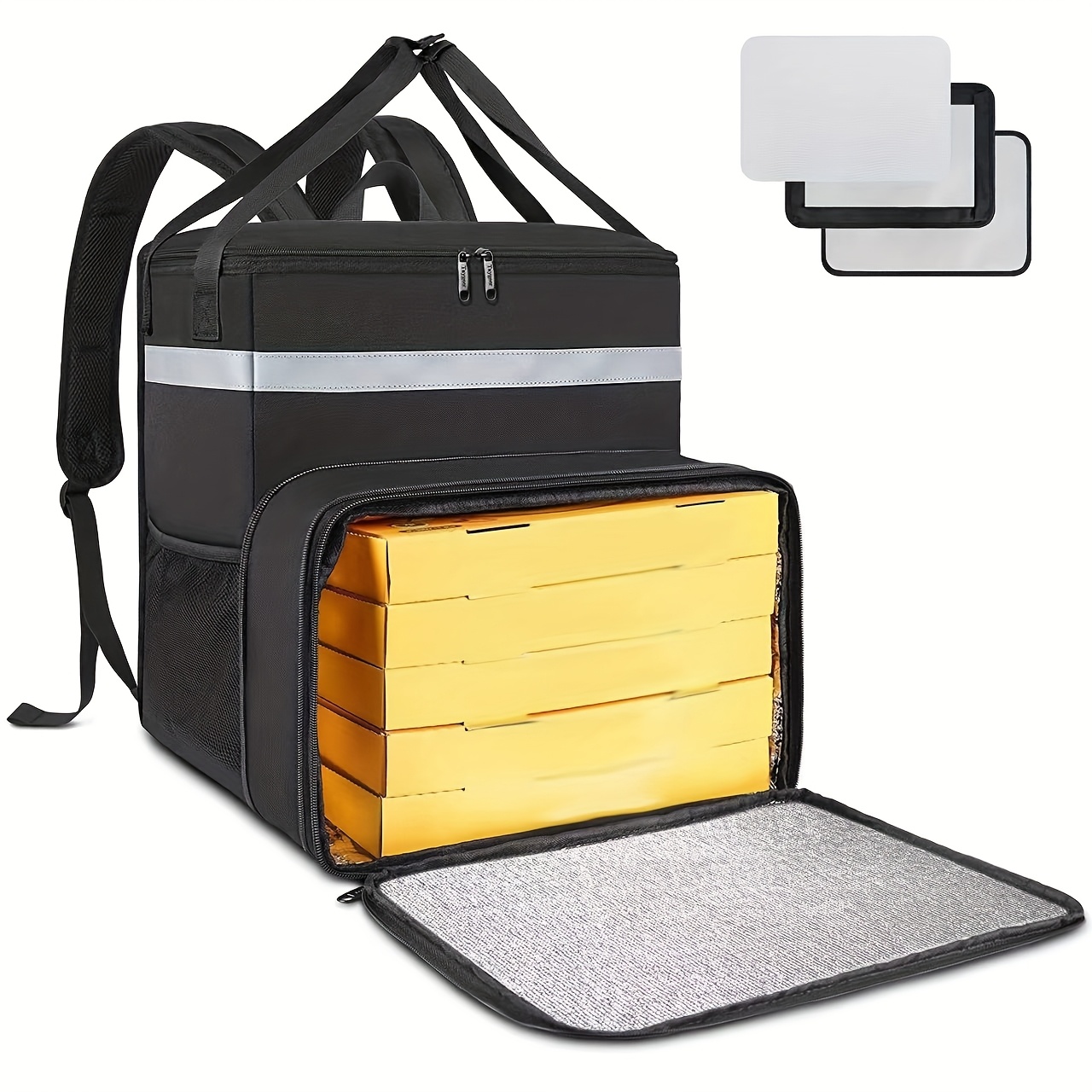 TEMU Food Delivery Backpack For Bike, Expandable Pizza Delivery Bag, 2 Support Boards, Reflective Strip, Large Leakproof Waterproof Insulated For Eat, Camping & Beach