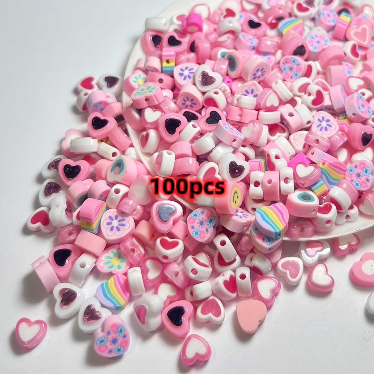 100/50pcs 8-10mm Random Style Valentine's Day Soft And Acrylic Beads Ceramic Slices Clay Beads For Making - Perfect Craft Supplies Ideal For Unique Bracelets, Necklaces, Earrings, And Charms