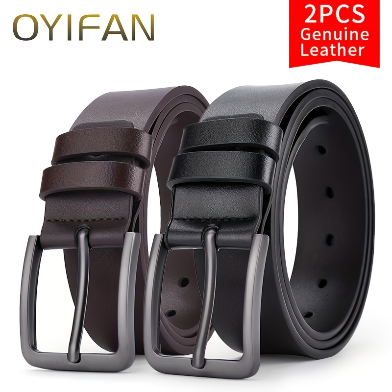 2 pack premium mens business belt pin vintage genuine leather belt for business and casual trousers comfortable and adjustable details 0
