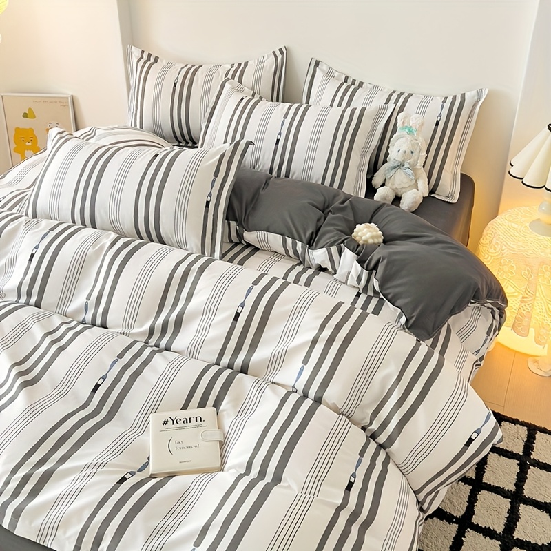 TEMU Juego de colcha de 4 piezas (1 de colchón y 1 sábana ajustable y 2 fundas de almohada, de colchón no incluido), ropa de cama con estampado de