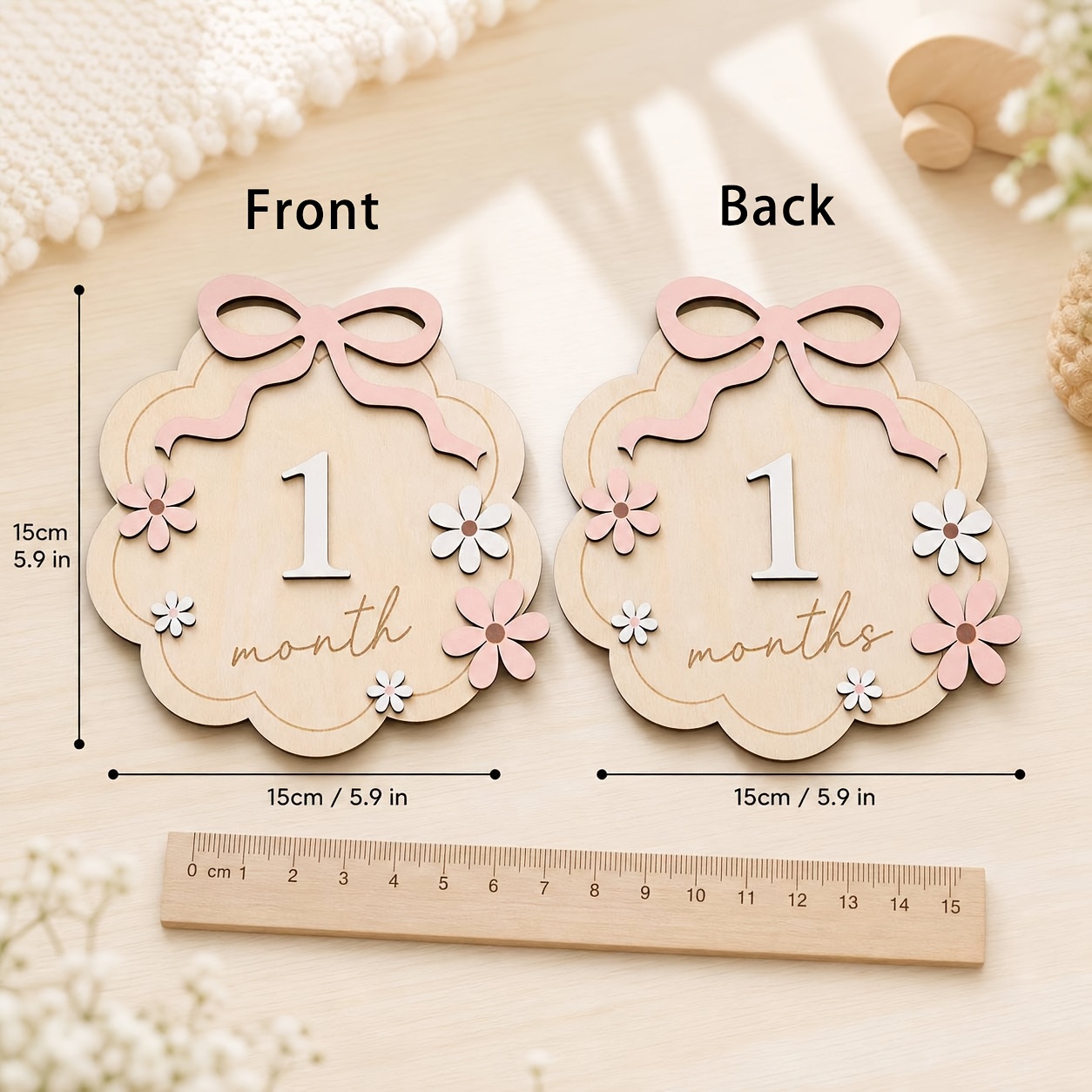TEMU Birth Date Wooden Round Sign Photo Prop White Daisy Flower Month Milestone Hanging Birthday Party Decoration
