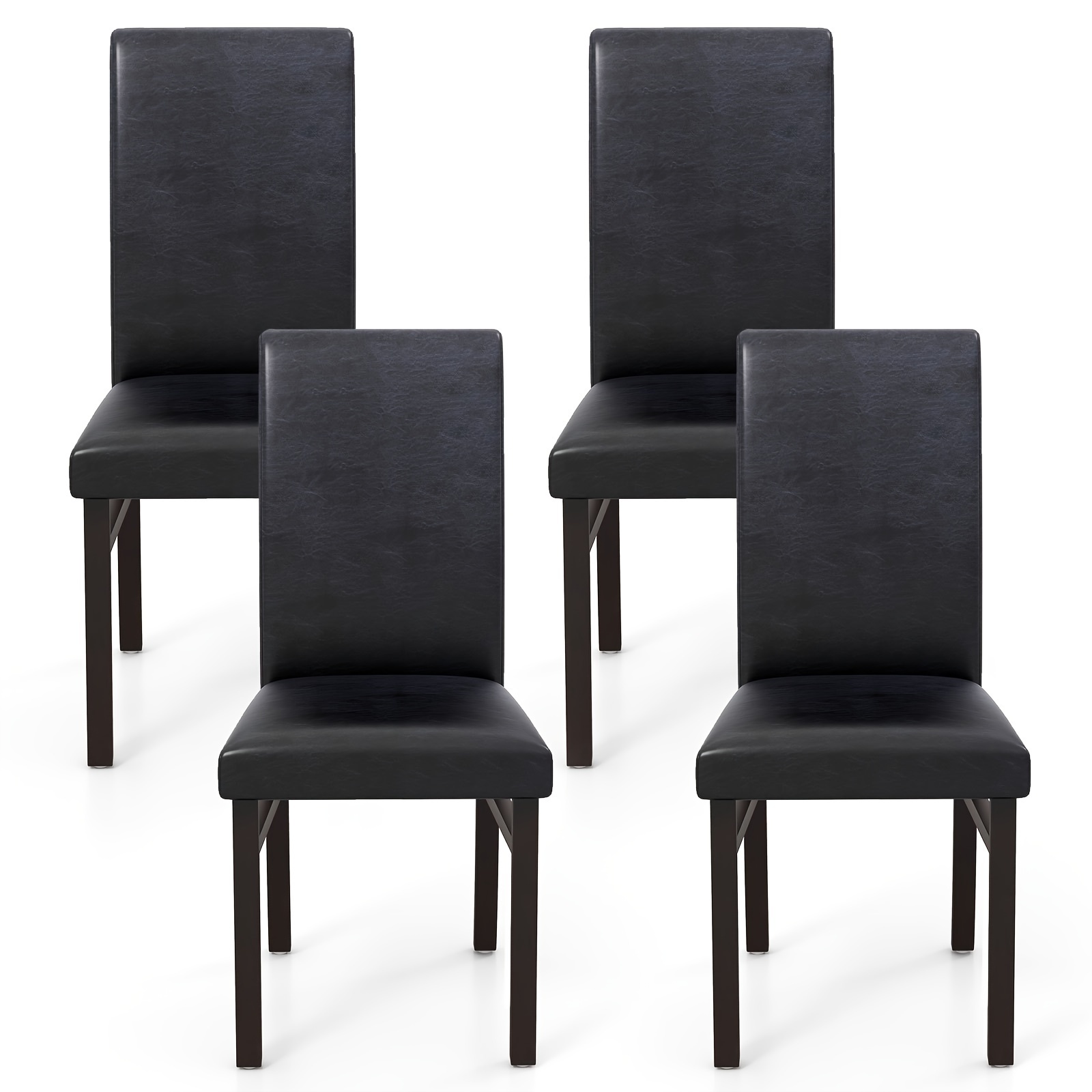 

Costway Upholstered Dining Chairs Set Of 4 Pu Leather Armless Solid Rubber Wood Legs