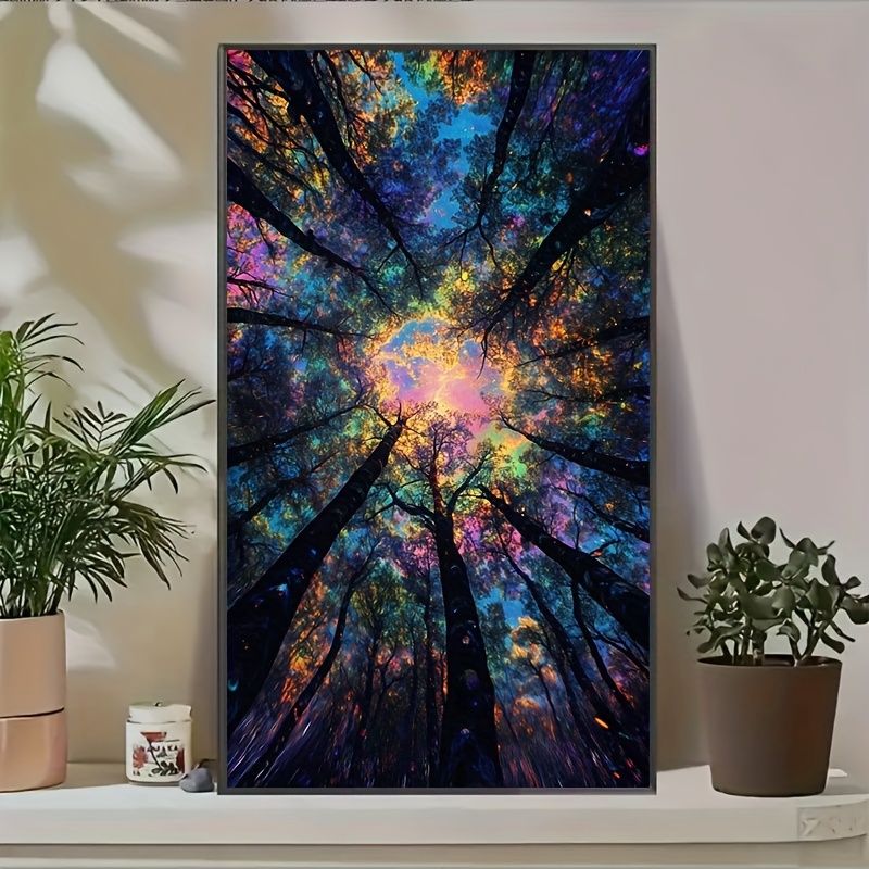 TEMU 1pc A Colorful 5d Diamond Painting Set - A -yourself Round Diamond Artwork Featuring A With A Treetop, Measuring 15.75 Inches By 27.56 Inches,
