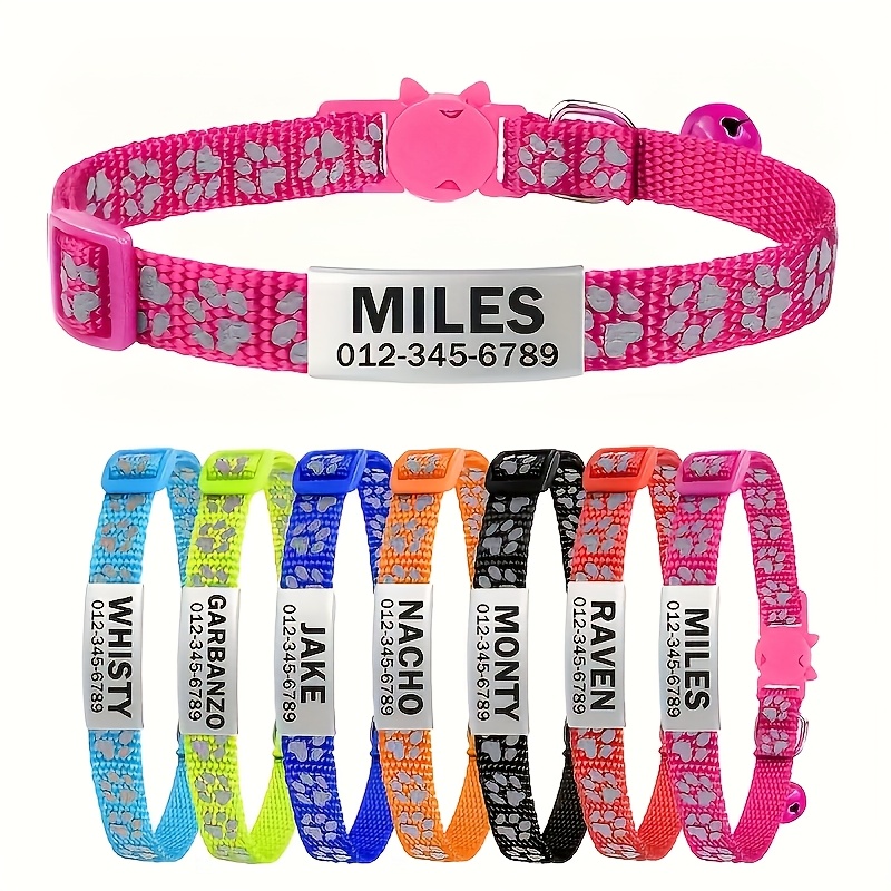 TEMU Collier réfléchissant personnalisé pour chat avec clochette et anti-perte, avec plaque nominative personnalisable, parfait pour chatons et chats