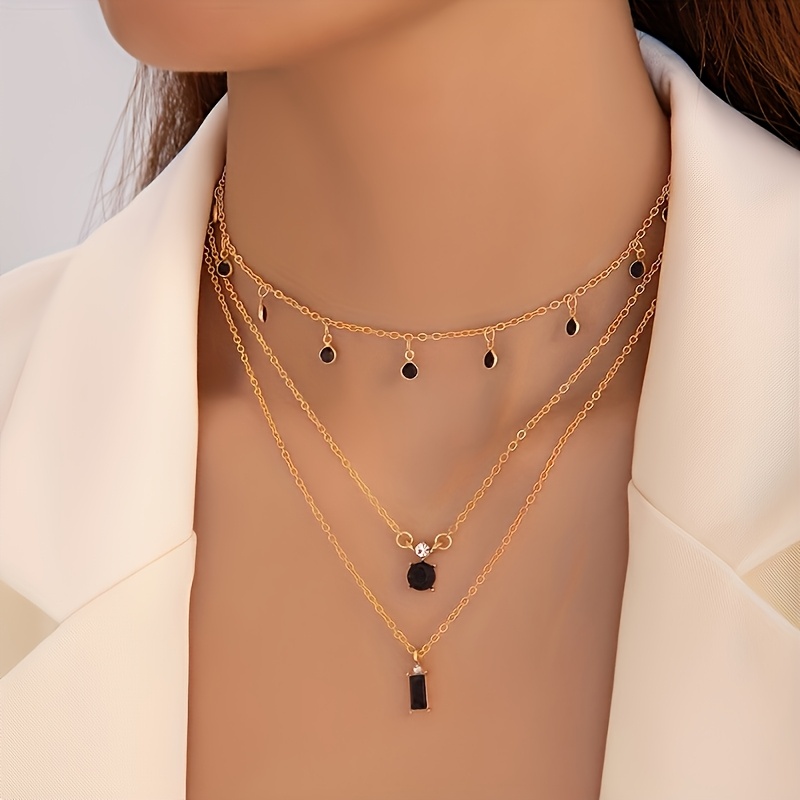 Image of 2pcs Vintage Gothic Style Black Rhinestone Pendant Women's Necklace For Party Prom Gift