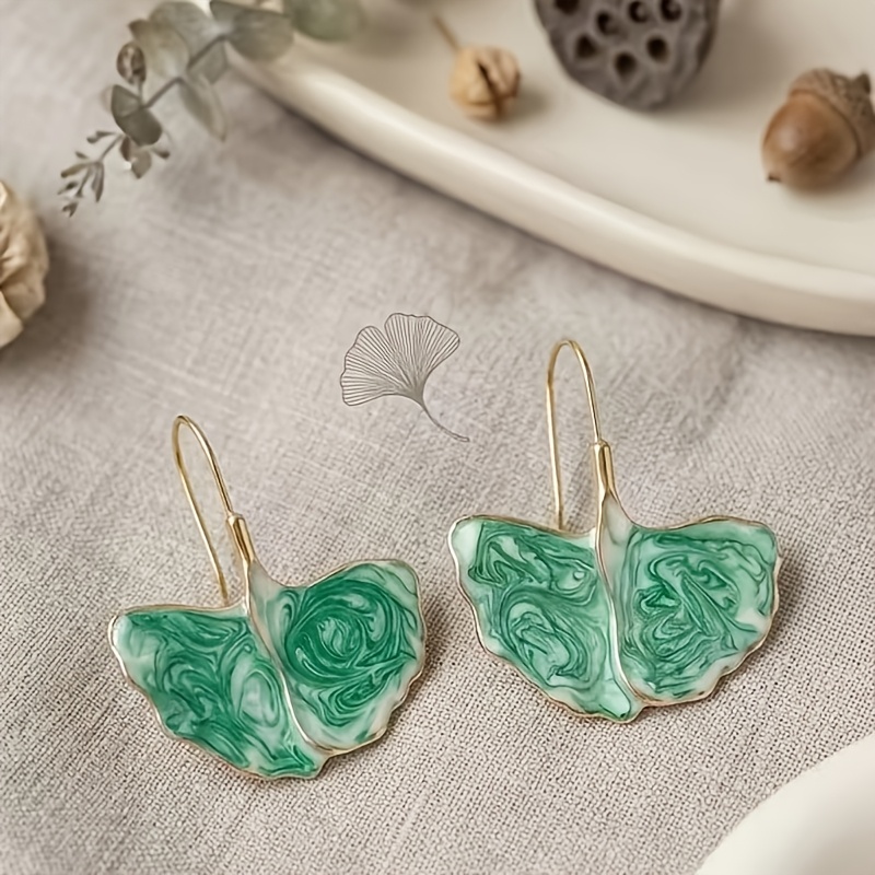Women's Light Luxury Enamel Ginkgo Leaf Earrings, Summer Style