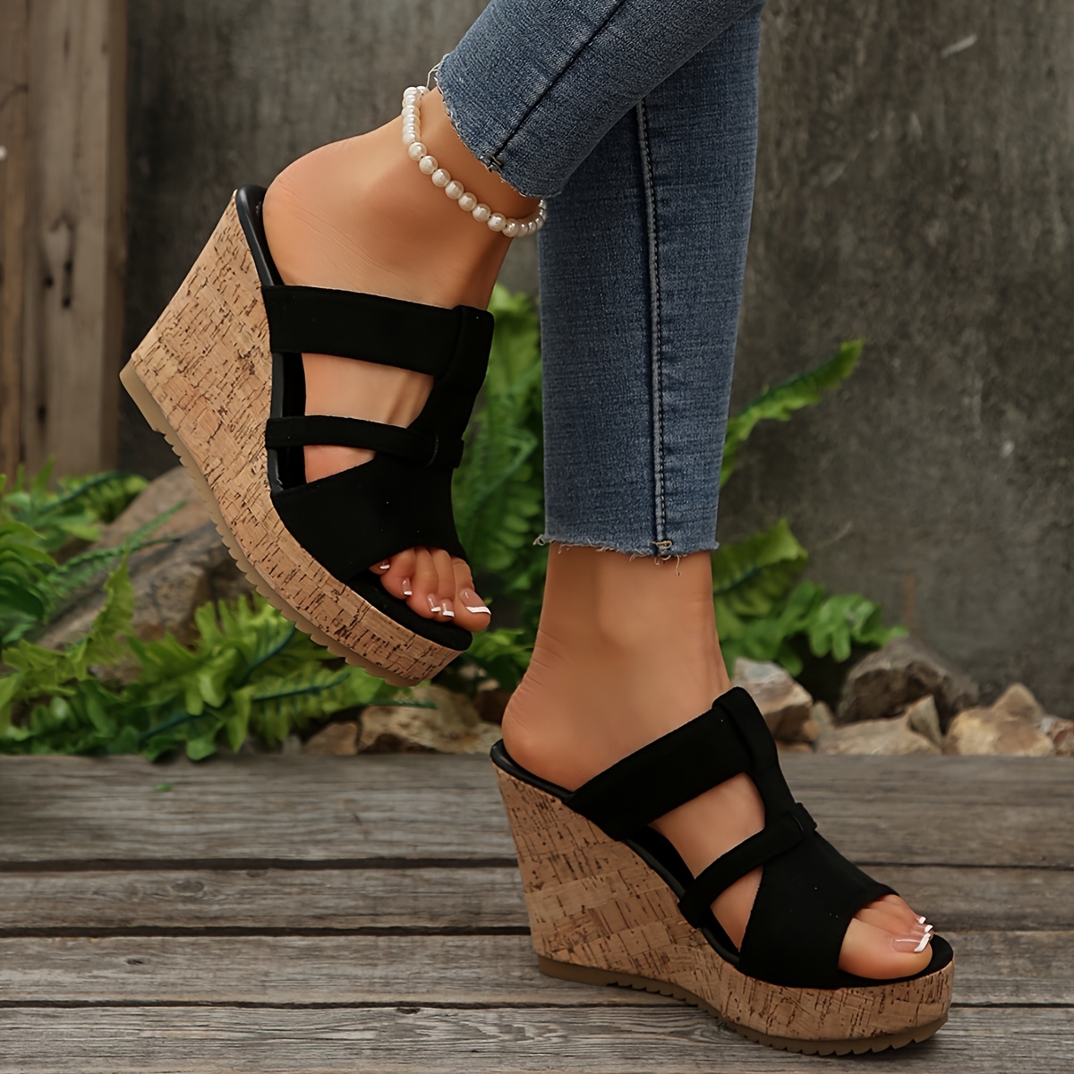 TEMU Women's Wedge Platform Sandals, Women's Sandals, Women's Shoes, Platform Sandals, Rope Woven, Slippers, Suitable For , Ideal For Vacations,
