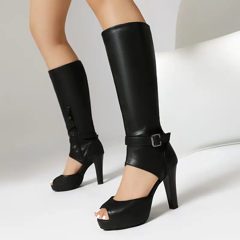 sexy schwarze high heel fisch mund stiefel Temu Germany