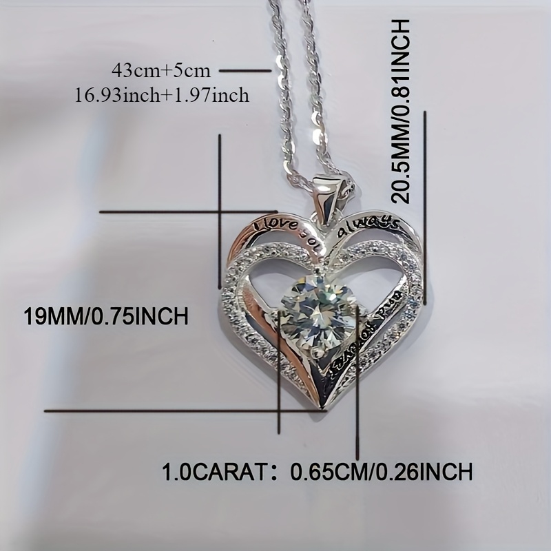 925 Silver 1 Carat Moissanite Necklace for Women, Fashionable Heart-Shaped Pendant Necklace with Unisex Design, High-End Proposal Engagement Wedding Party Trendy Classic Simple Elegant Unique Sweet Fresh Gift for Daughter Mother's Day Birthday Valentine's Christmas New Year Gifts with Box