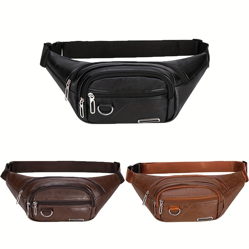 

1pc Men's Pu Leather Waterproof Waist Bag, Business Crossbody Bag, Casual Versatile Large Capacity Chest Bag