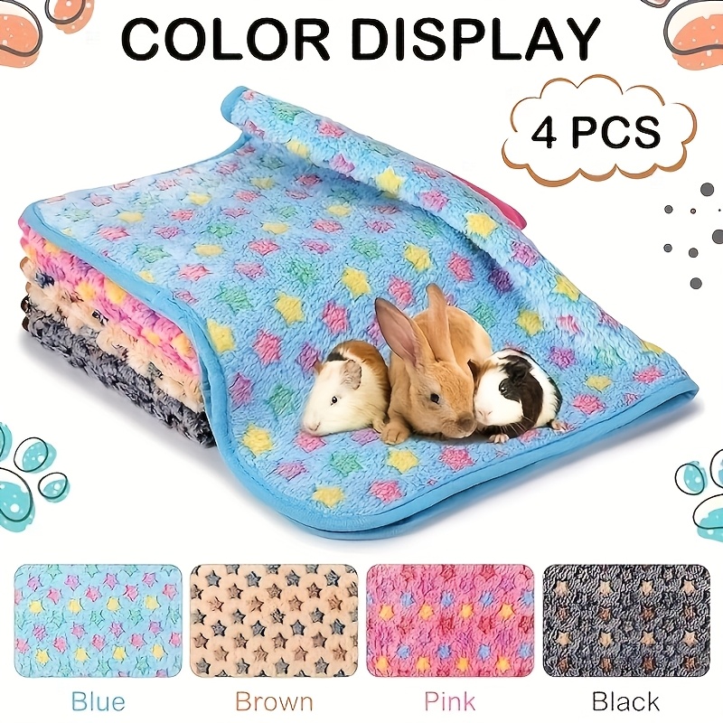 E-shop 4 Stück Weiche Und Gemütliche Flanelldecken Für Kleintiere - Meerschweinchen, Hamster, Kaninchen, - Bunte Stern- Und Blumenmuster, Warmes Und