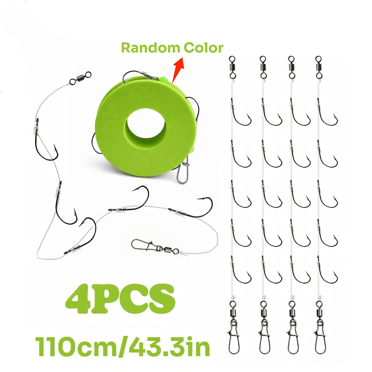 TEMU Set da 4 pezzi di montature da pesca Sabiki, montature esca pre-annodate con ami multipli e a , lenza resistente da 50LB, montature da pesca per