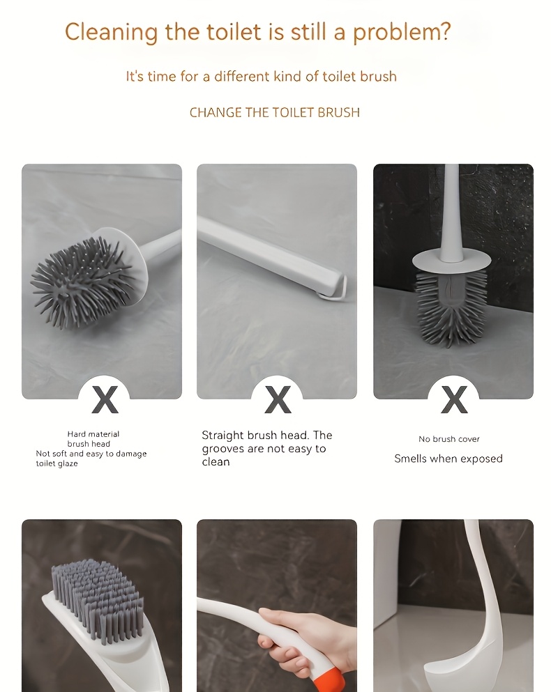 1pc toilet brush plastic bathroom cleaning tool with angled bristles floor mounted no drilling required for installation versatile long handle medium   pedal stand no electricity required details 2