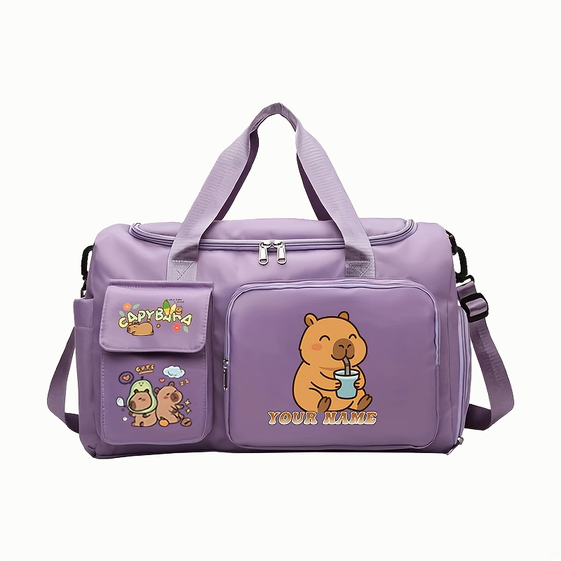 TEMU Capybarafamily Capybara Foldable Tote Bag With Capybara Print - Large Capacity Lightweight Nylon Carry-on Suitable For Gym, Travel,, Shopping,