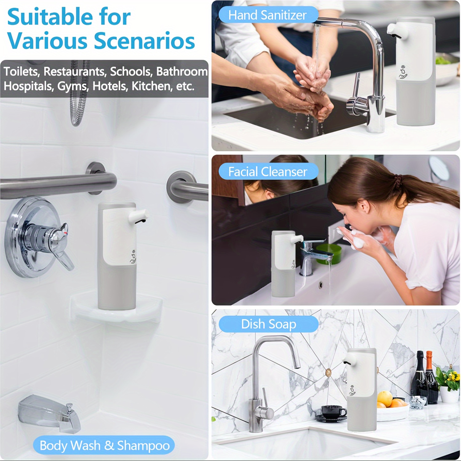 1  touchless soap dispenser 450ml capacity 3 mode infrared sensor usb c rechargeable pump for bathroom kitchen hand sanitizer dish soap no food contact plastic material details 1