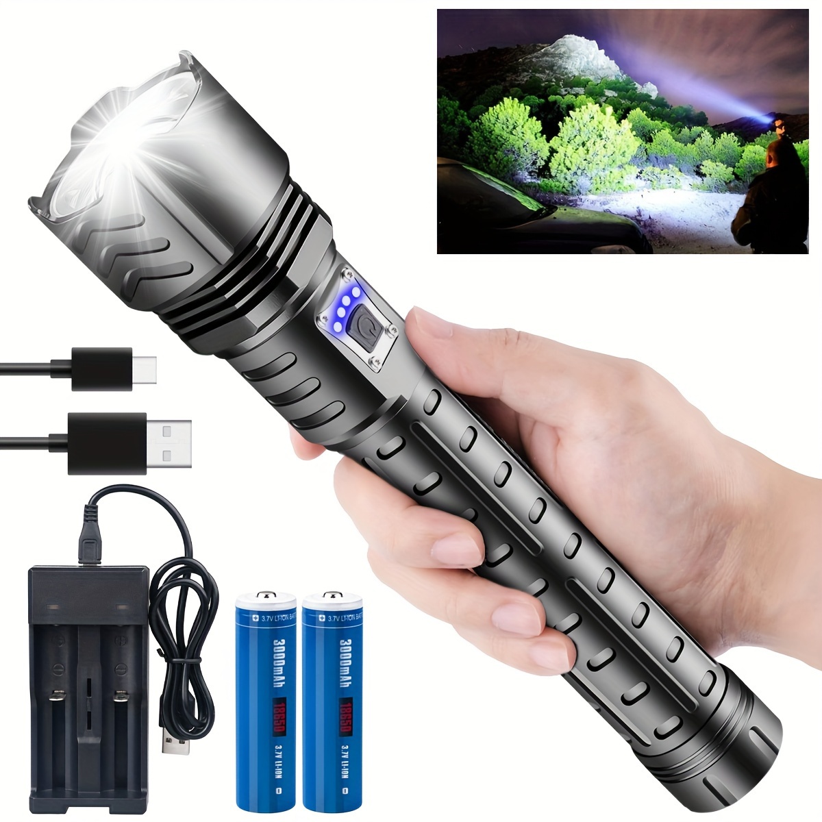 High Power Led Flashlight Powerful Usb Rechargeable Torch Outdoor