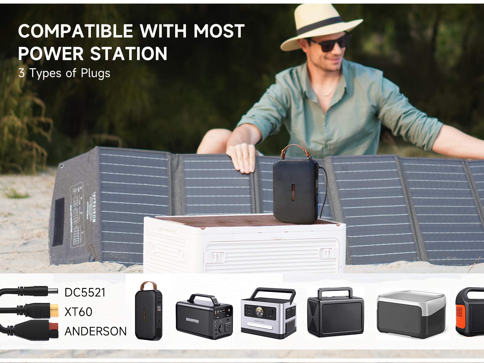 portable solar panel 100w 17 5v with mc 4 to dc5521 xt60 anderson cable 100w foldable solar panels kit with adjustable waterproof ip65 for camping outdoor power station details 4