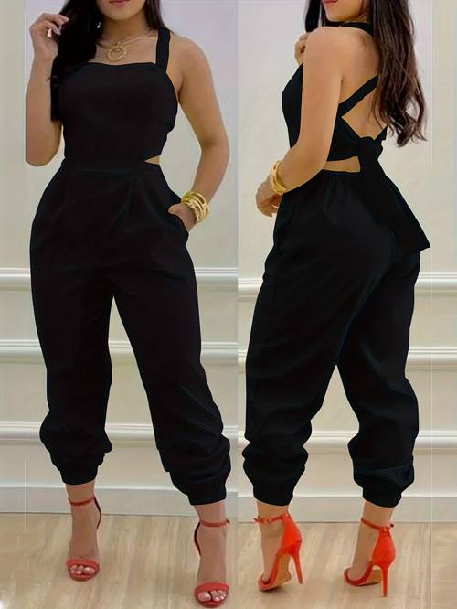 elegant backless cross sleeveless jumpsuit for women summer solid neck fashionable and versatile