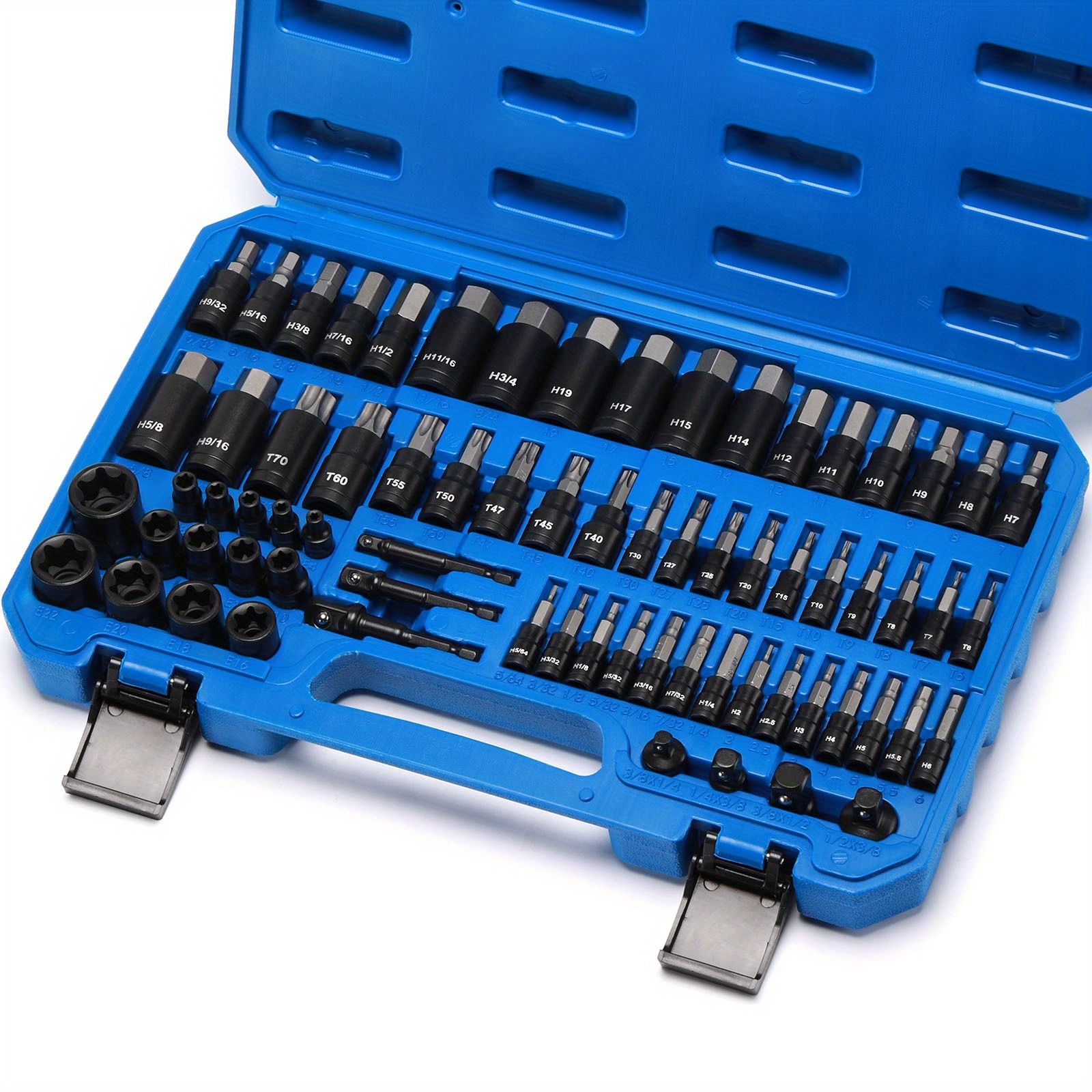 TEMU 71pcs Heavy- Hex & Torx Bit Socket Set With Storage Case - 1/4" & 3/8" Drive, Metric/sae Hex & Star Bits (-t70, E4-e24) - Compatible With Ratchet, Drill Press, Wrench