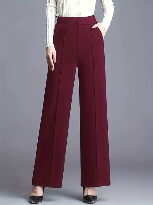 womens elegant high waisted slant pocket solid color straight leg pants