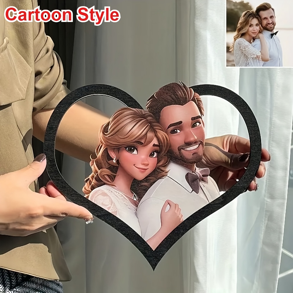 TEMU 2d Flat, Custom 3d Cartoon Photo Frame - Ai-generated Personalized Couple Portrait Art, Acrylic Home Decor For Living Room, Bedroom, Office -