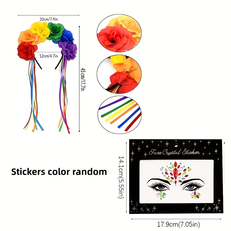 Rainbow Rose Flower Tassel Headband Dress-Up Set