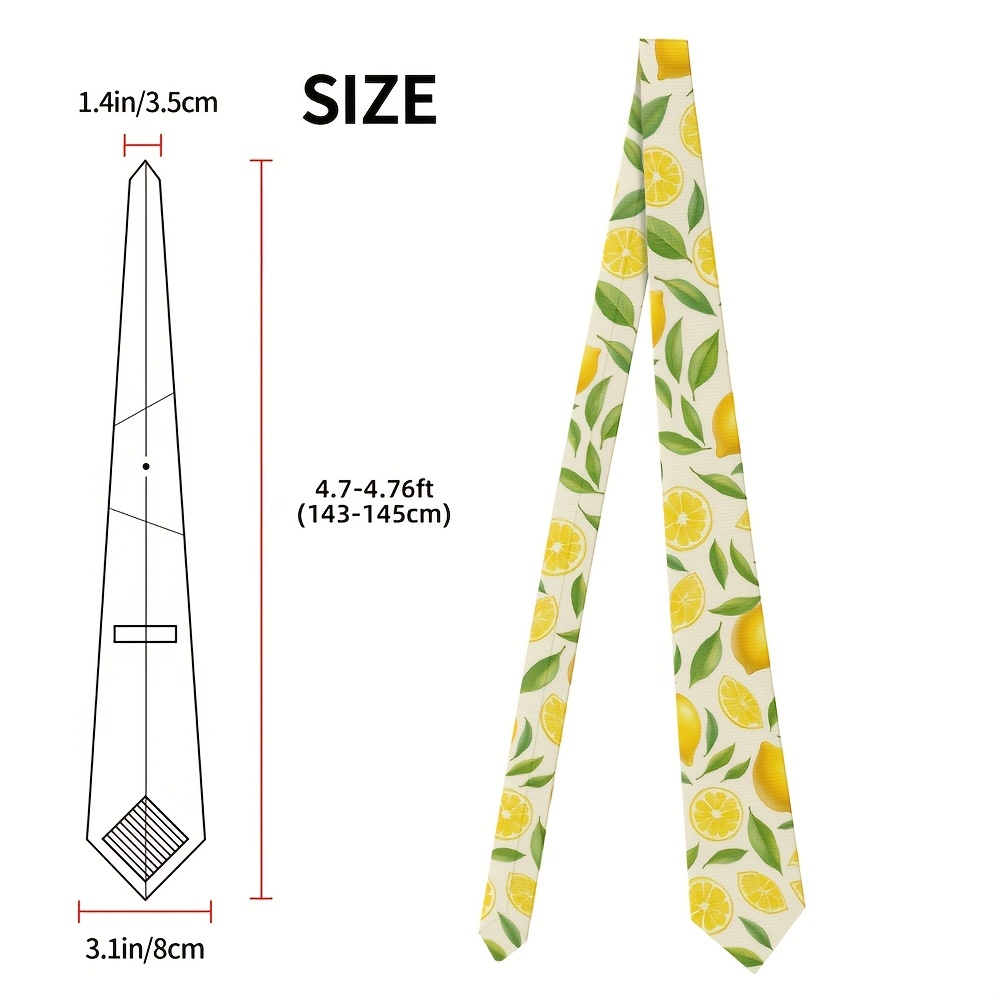 TEMU 1pc, Fruit Leaves Pattern Polyester Tie For Men, Printed Tie Washable And Neat, Great For Graduation Dinners, Colleague Gifts, Or Late-night