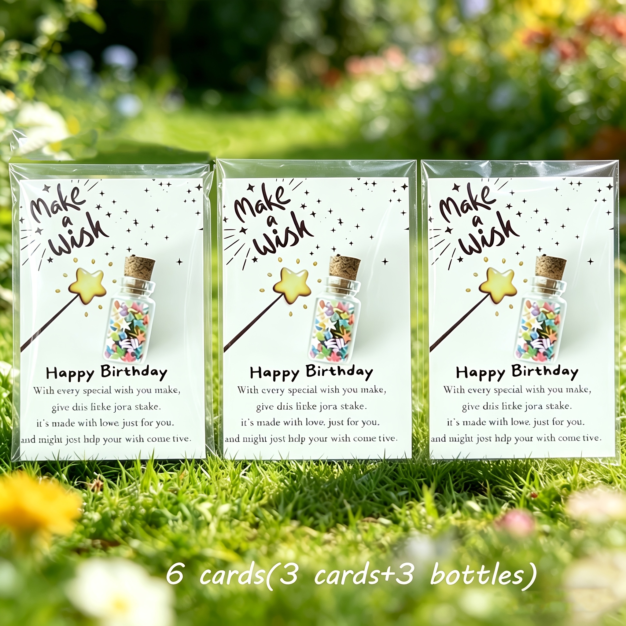 TEMU Party Keychain Gift Set, 6pcs – 3 Cards + 3 Bottles, Birthday Wish Bottle Cards – Includes A Small Jar And Stars, Emotional Support Cards,