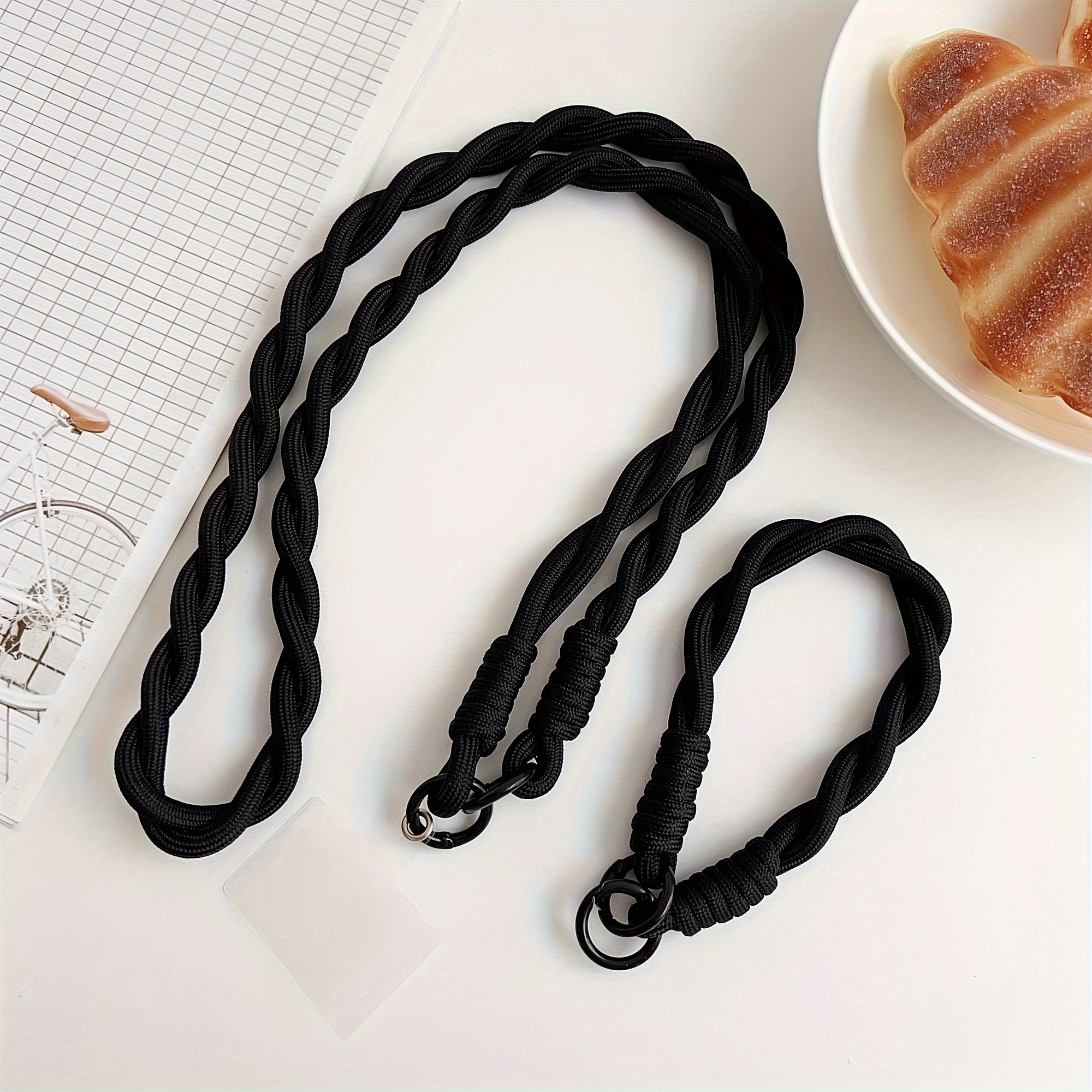 TEMU 2pcs Set Black Braided Mobile Phone Lanyard Crossbody Pendant Rope Short Wrist Rope Hand Carry Anti-loss Fixed Patch Universal Mobile Phone Case