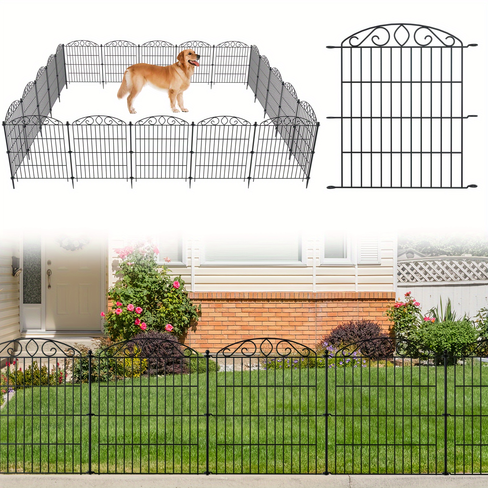 

Decorative Outdoor Dog Garden Fence For Yard, 30 In (h) Tall 6 Pack/ 12 Barrier No Dig Fencing Rustproof Metal Wire Panel For Dog, Rabbits, And Patio Temporary Ground Stakes