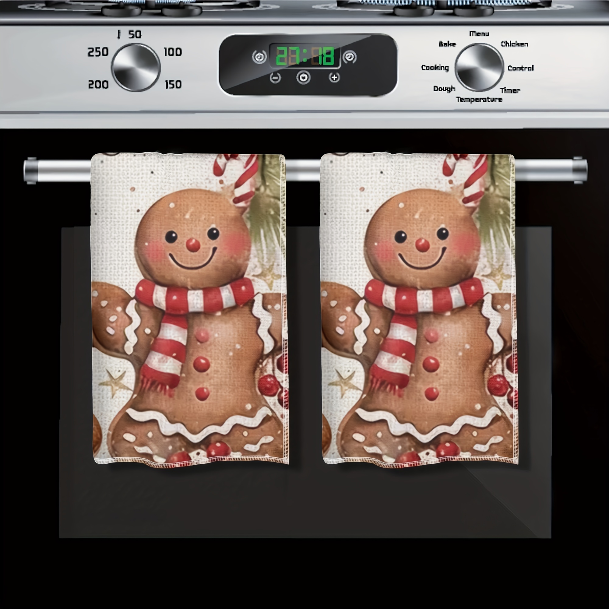 

2pcs Christmas Gingerbread Man Kitchen Towels - 16x24 Inch Polyester Fingertip Towels, Modern Cartoon Oblong Towels For Home Decor And Cleaning, Woven Super Absorbent, Festive Theme, Machine Washable