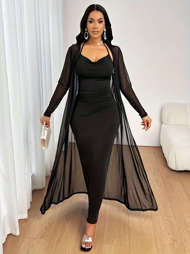 elegant western style two piece set featuring a black sheer - Temu elegant western style two piece set featuring a black sheer - Temu