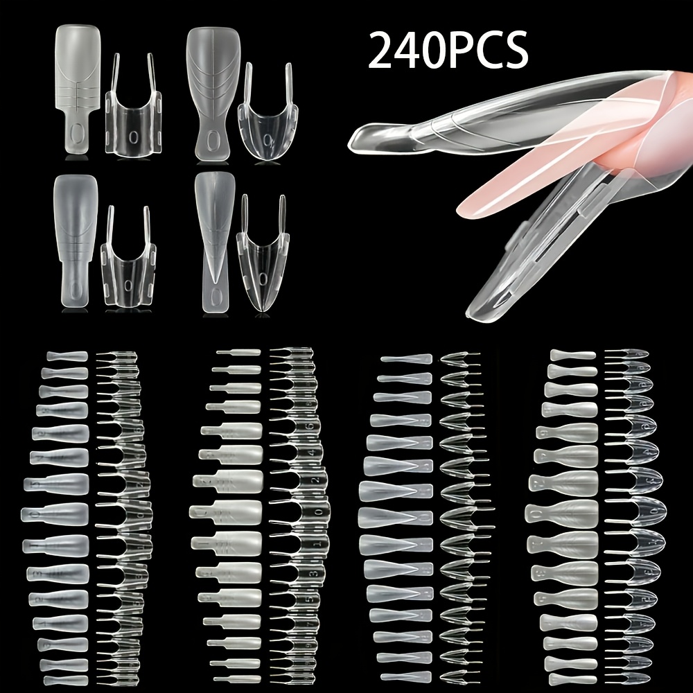 TEMU 240pcs -basic Tips Sandwich Nail Extension Molds With Handle Clips - No Glue/fixation Required, 4 Diy Nail Shapes Suitable For Salon--on Nails,