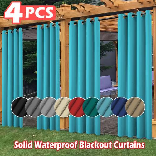 4 waterproof outdoor thermal insulated patio curtains sun blocking windproof uv protection grommet top curtains for patio porch pergola cabana 100 polyester light beige color decor accessory outdoor curtains