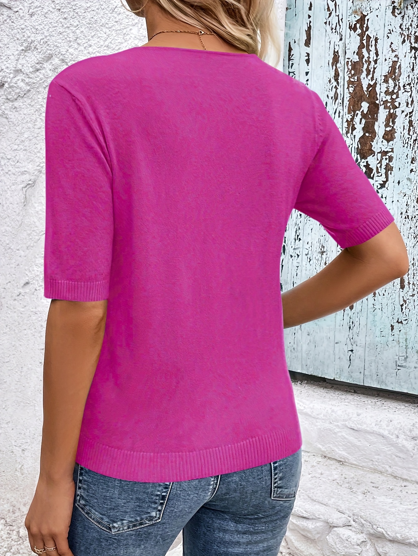 Women'S Elegant V-Neck Blouse - Short Sleeve Solid Color Top for Casual or Chic Outfits, Machine Washable Polyester, Perfect for Spring & Fall, Spring Fashion | Elegant Style | Workout Fabric