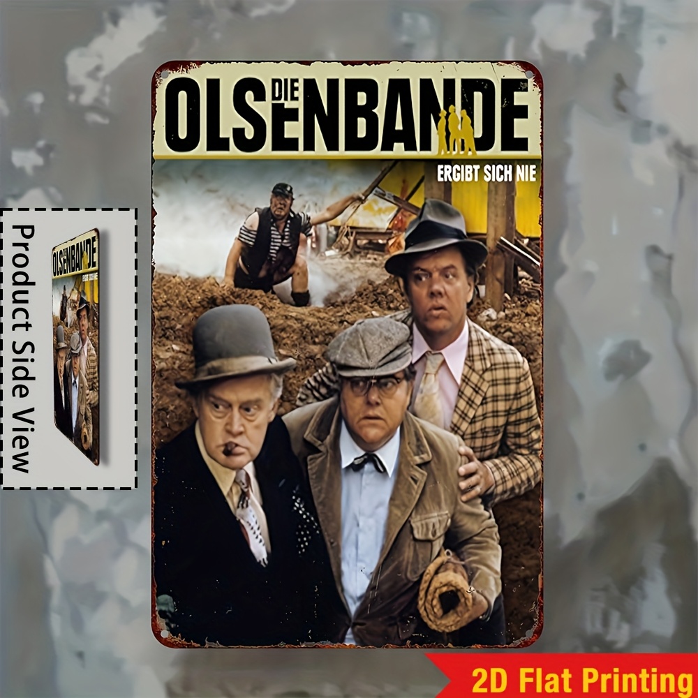 TEMU 2d Flat, 1pc [2d Flat Print] Olsen Banden Movie Poster Art - Vintage Aluminum Sign, 19.81 X 29.97cm, Retro 3d Design With And Characters, Home,