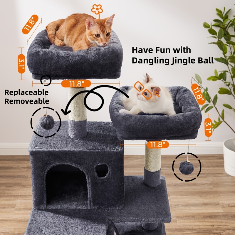 feandrea 66 1 44 1 inch cat tree large cat tower with 13 scratching posts 2 perches 2 caves basket hammock pompoms stable house multi level plush cat condo for indoor cats easy to christmas details 5