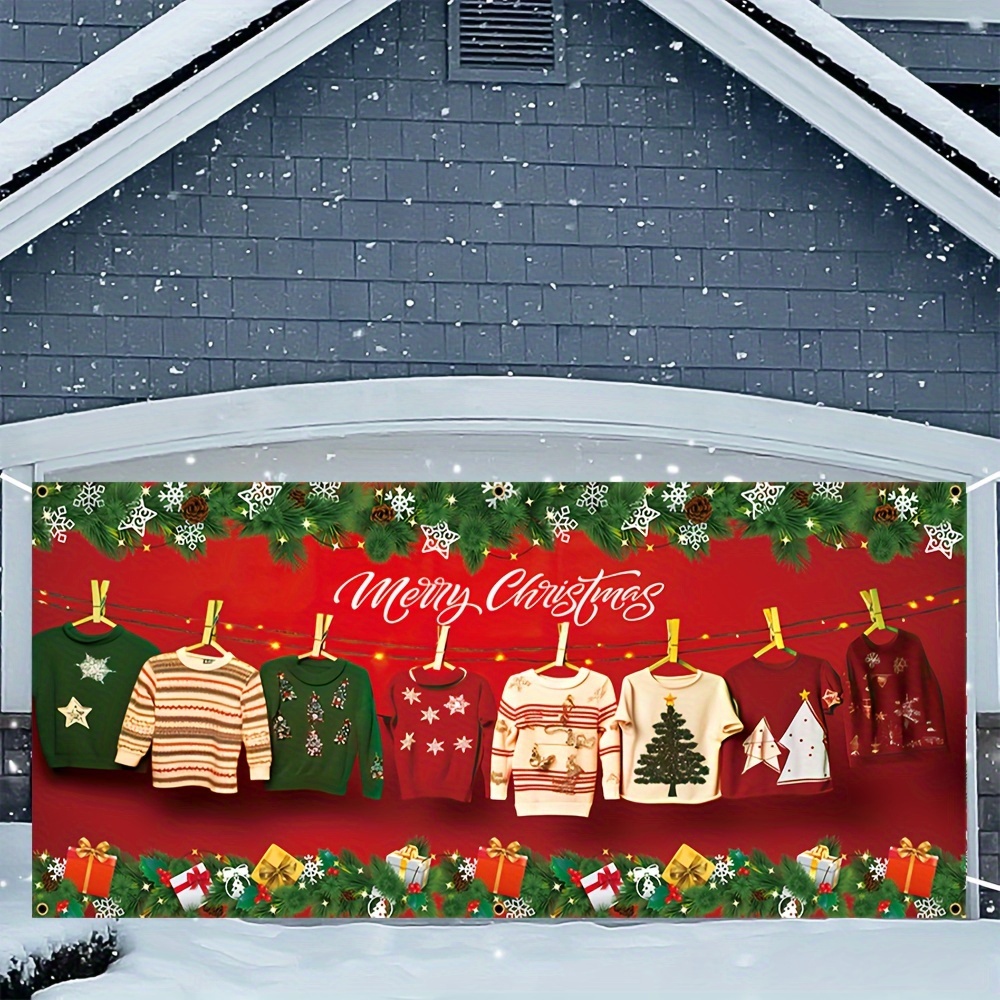 christmas garage banner polyester durable sweater pattern Temu