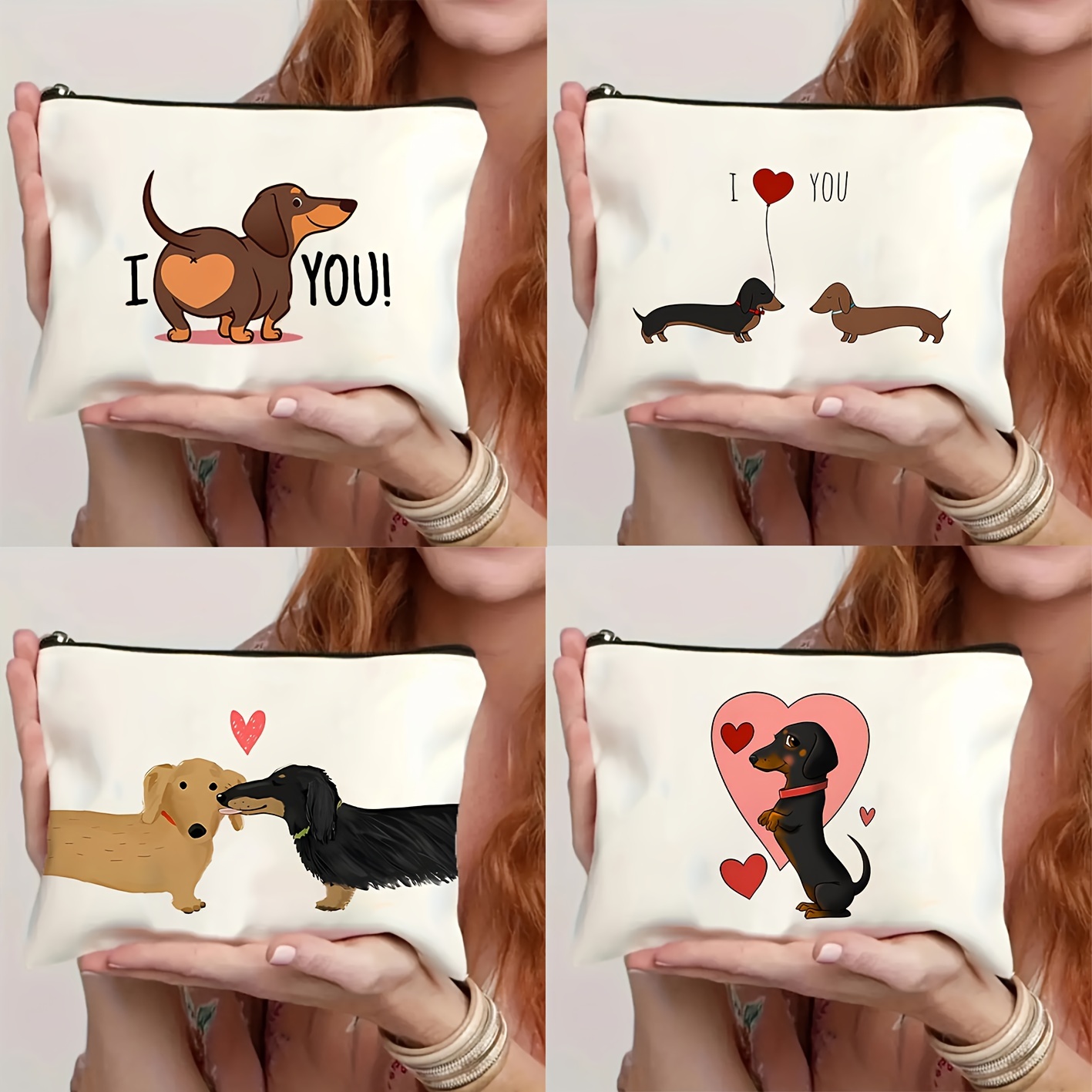 

Cute Sausage Dog Print Makeup Bag - Waterproof Polyester, Cosmetic & Toiletry Organizer With Zipper For Women And Students