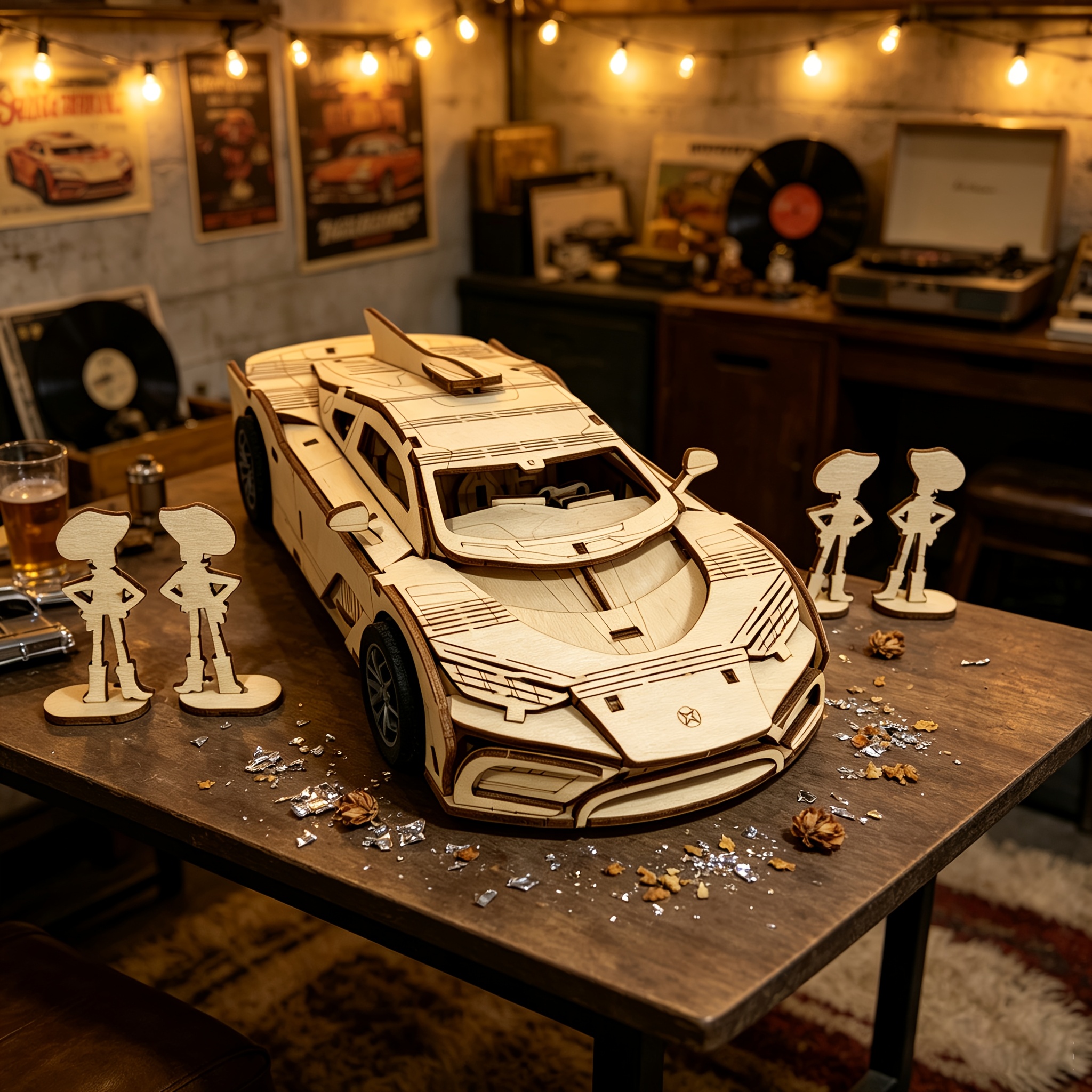 3D Wooden Puzzle Sports Car Model with Driver Figurines