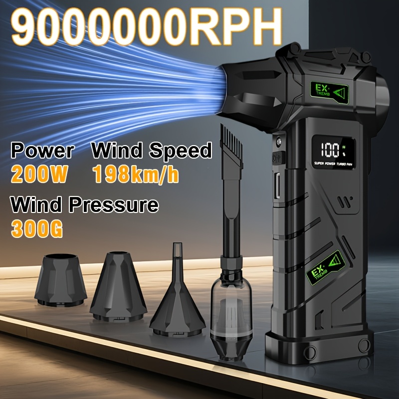 artikel foto {xzxy ex-01} 2026 upgrade 9000000rph snoerloze   luchtreiniger | 4 snelheden 0-100, led scherm & licht, 3000mah*2 batterij usb-c opladen | huishoudelijk auto buiten multi-use voor pc reiniging,  /sneeuw blazen, camping bbq