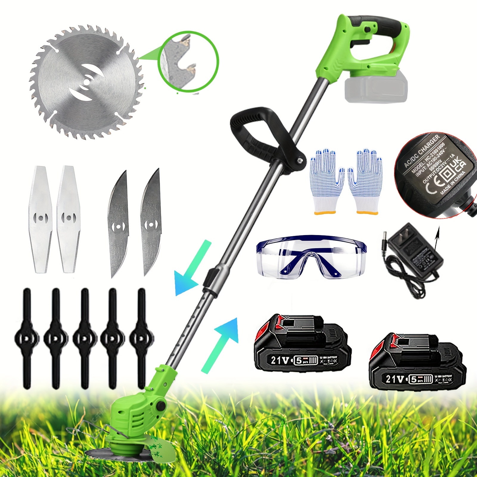 

Battery Operated, 21v 3 In 1 String Trimmer Cordless With 2 * 2.0ah Li-ion Battery Powered & 3 Cutting Blade Types Edger Lawn Tool Extends From 35" To 47