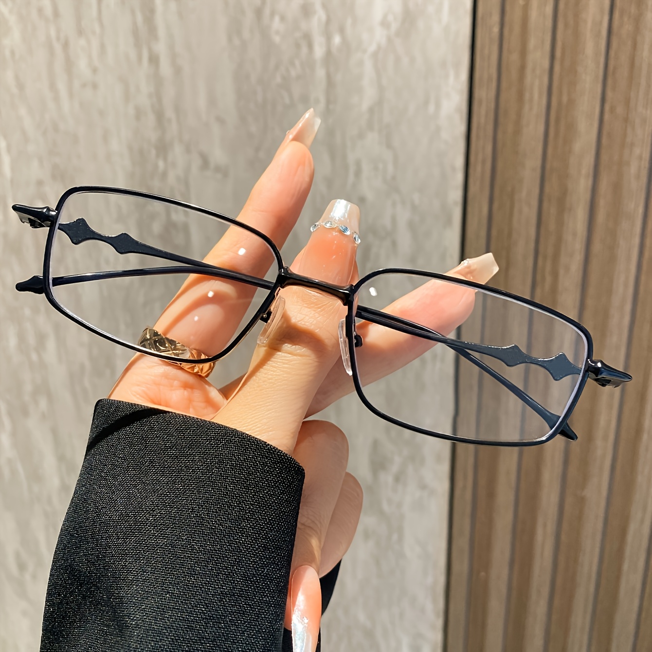 *'S Fashion Metal Flat Lens Small Square Frame Glasses Copper Alloy, Star  Detail, Full Rim, PC Material, Ideal for Teachers Computer Us