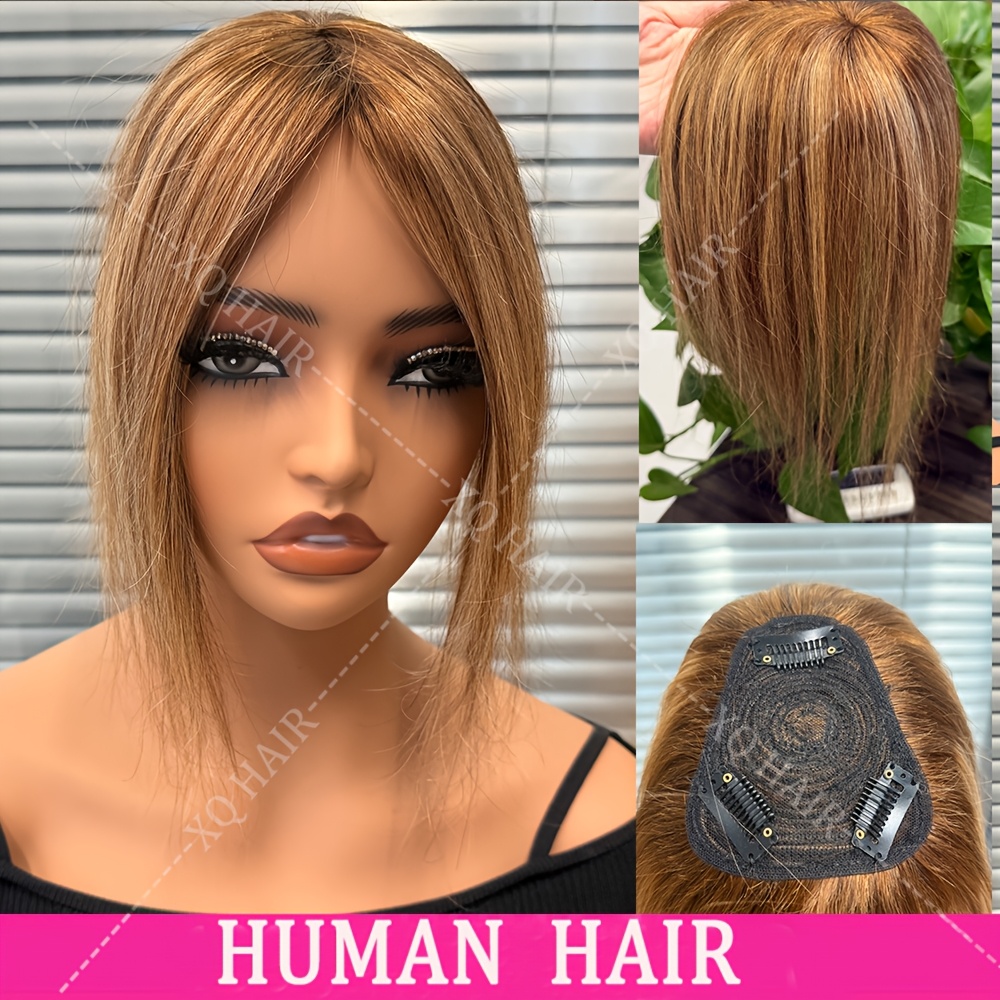 TEMU トッパー ストレート 人間毛 クリップインヘア ハニー ストレートトッパー レディース用 人間毛