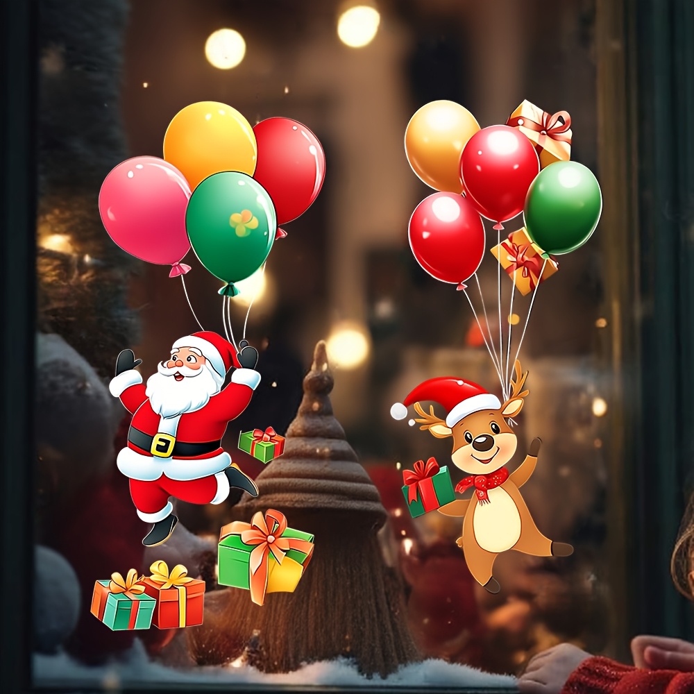 Static Window Decals For Christmas, Featuring Snowflakes, Santa Claus, And Reindeer For Festive Party Decorations