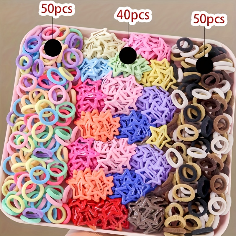 TEMU 60pcs/140pcs Épingles à Cheveux Étoile Ensemble de Chouchous Colorés, Chouchou Facile en Tissu Coloré, Accessoires de Cheveux Tendance pour